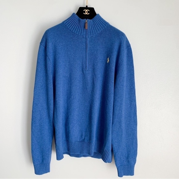 Vtg Polo Ralph Lauren men’s cotton knit half zip sweater blue size large - Picture 1 of 6